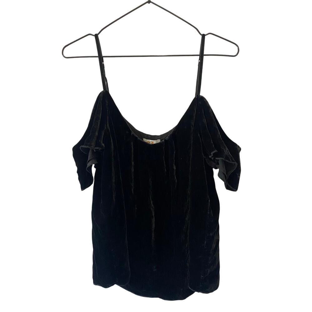 Joie Women's Black Velvet Silk Blend Cold Shoulder Top Sz M Gothic  Whimsygoth